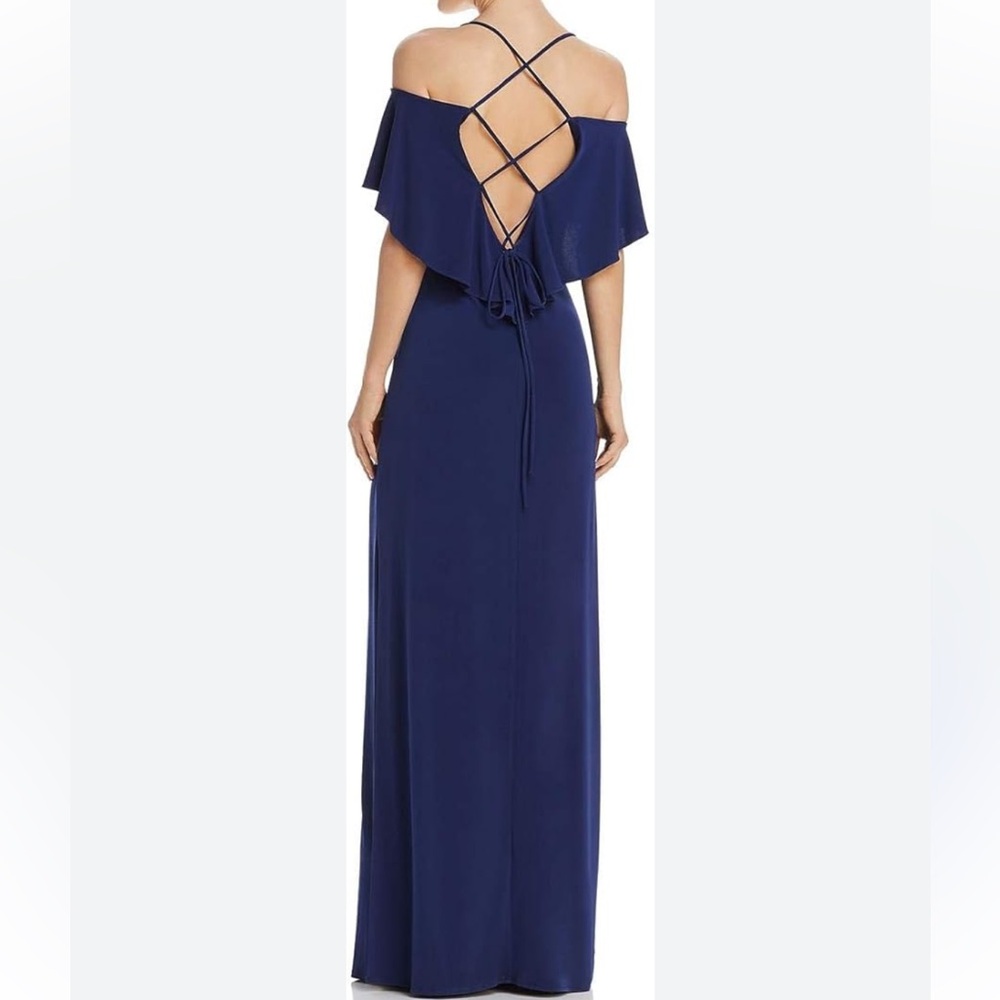 Laundry By Shelli Segal Navy Blue Lace Up Back Maxi Dress